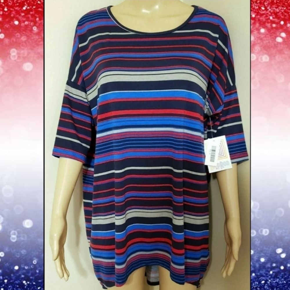 CUTE NWT LuLaRoe M L Irma Red Blue Striped Tunic Top Labor Day Veterans Day BTS!